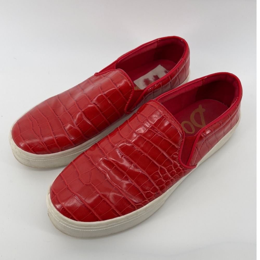 Sam Edelman Red Croc-Embossed Sneakers